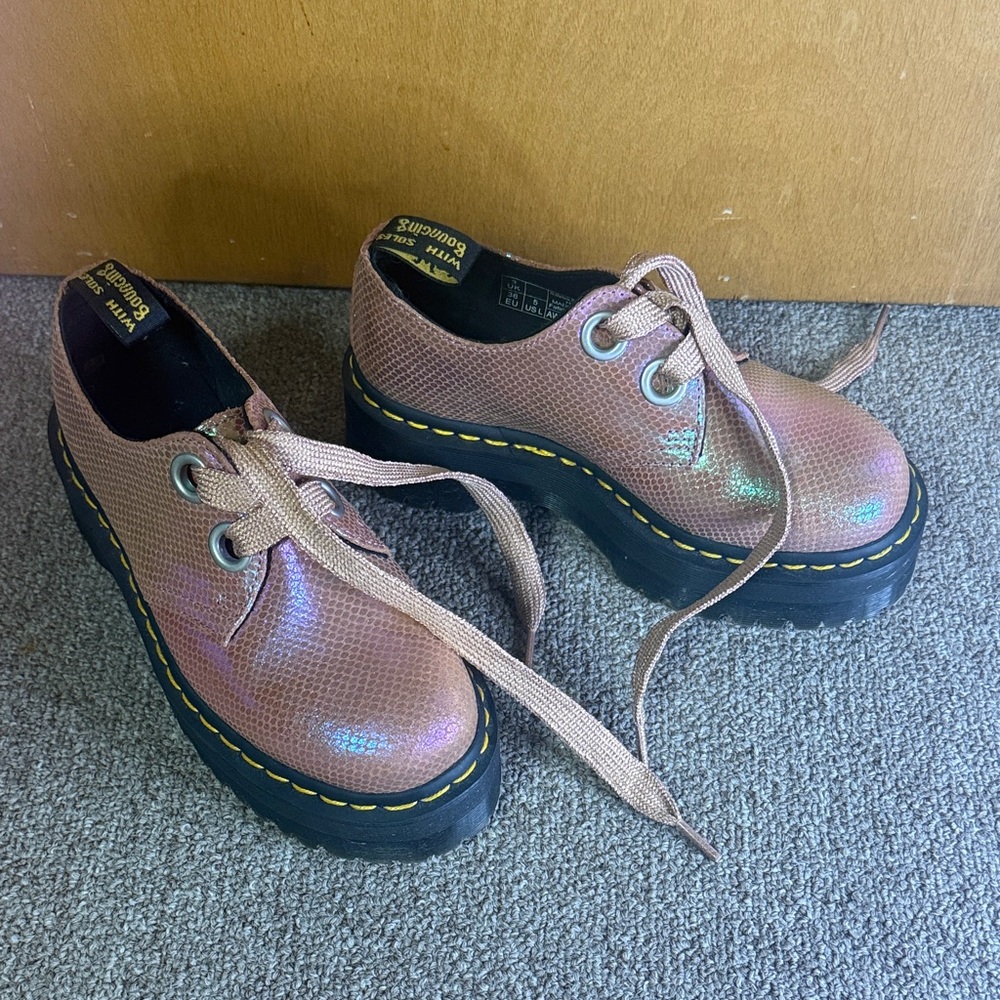 Dr. Martens Holly Iridescent Pink Platform Shoes